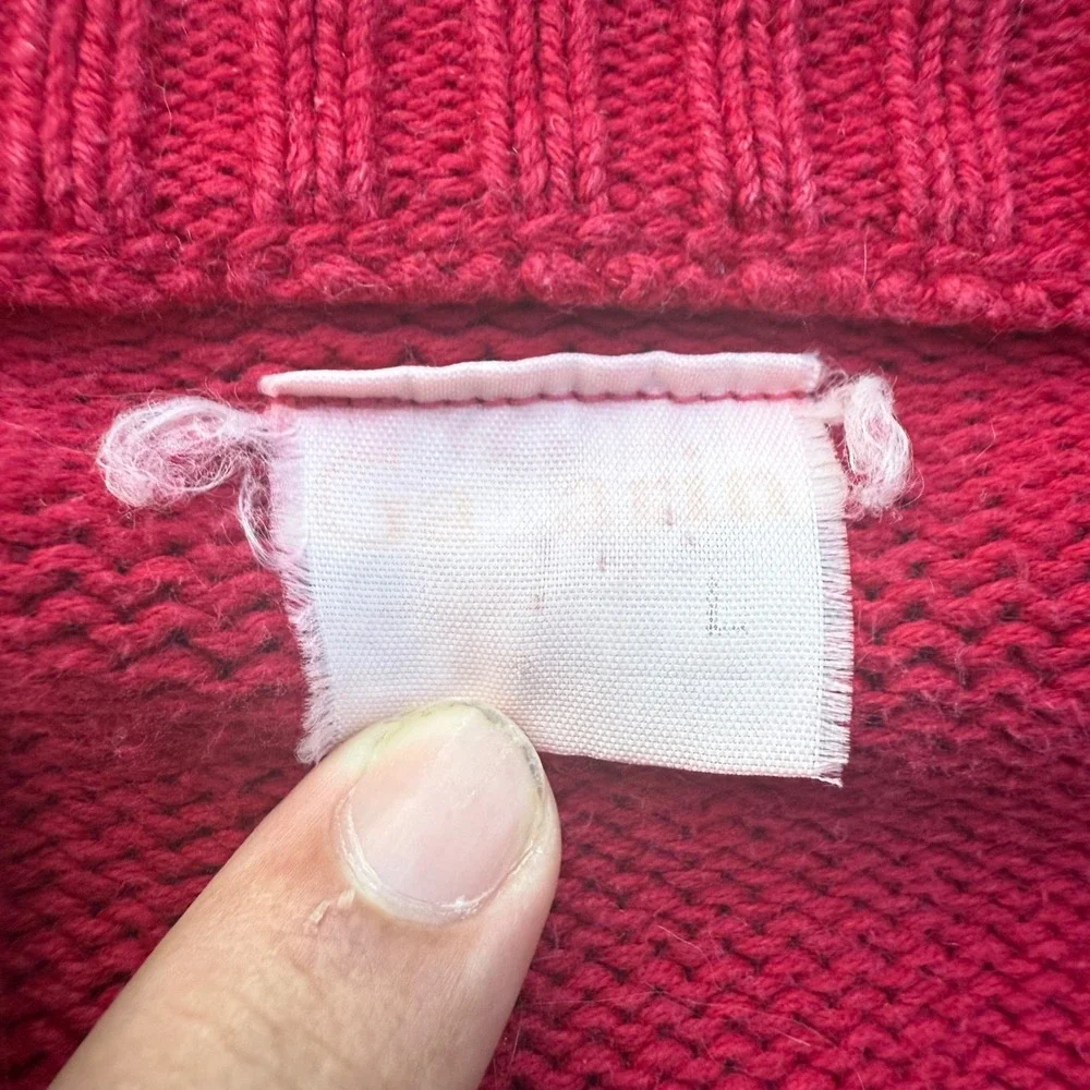 Vintage Red Cable Knit Crew Neck Sweater Diamond Pattern Large Pullover